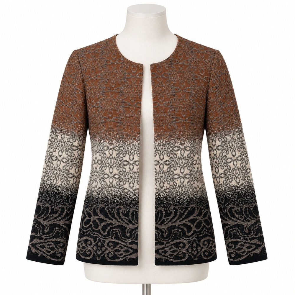 Ming Wang Women's PM Ombre Floral Jacquard Knit Jacket Brown Black Petite